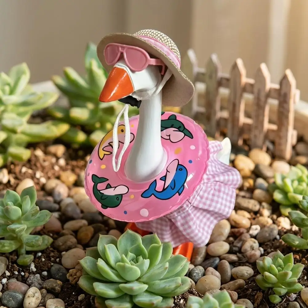 Summer 7-inch Desk Goose Bikini Set Small Goose Beach Style Cute Desk Goose Outfits Straw Hats Sunglasses Swim Ring Dress Set