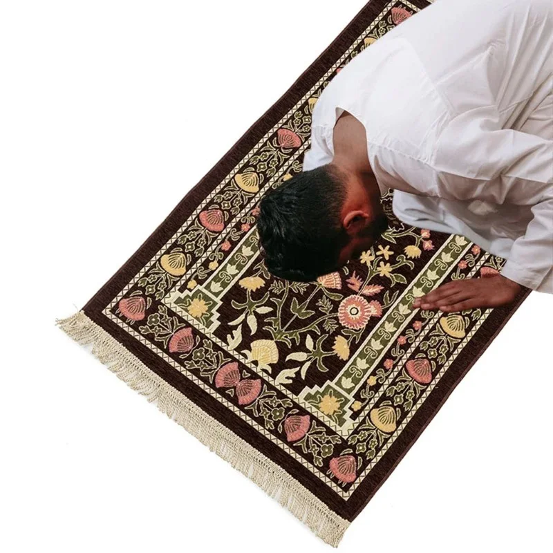 

70x110cm Soft Worship Kneel Travel Prayer Rug Mat Islamic Muslim Praying Embroidered Carpet Tassel Decor Ramadan Worship Blanket