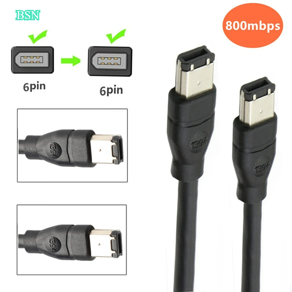 IEEE1394A Data Cable IEEE 1394 6P To 6P 6P-6P 6 Pin To 6Pin Industrial Camera Cable Firewire 800 Mbps 1.8m 3m 4.8m
