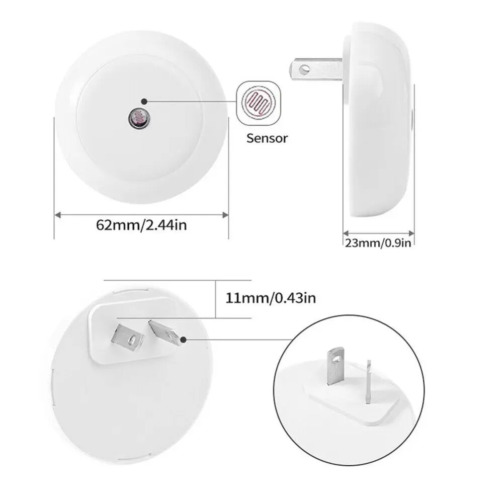 5 Color LED Night Light AU/EU/UK/US Plug Round Sensor Smart Wall Lamp For Home Bathroom Bedroom Lighting  Energy Saving Lamp