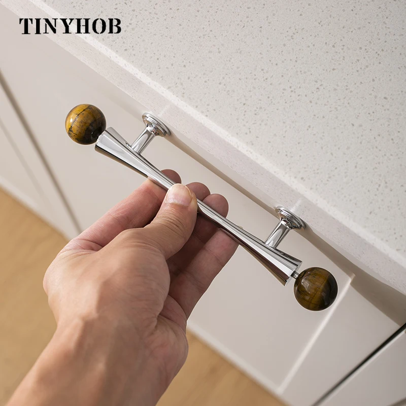 Tinyhob Luxury /Brass+ Ball Crystal Cabinet Knobs Cupboard Handles Furniture Hardware Drawer Pull Kitchen Accessories 128mm