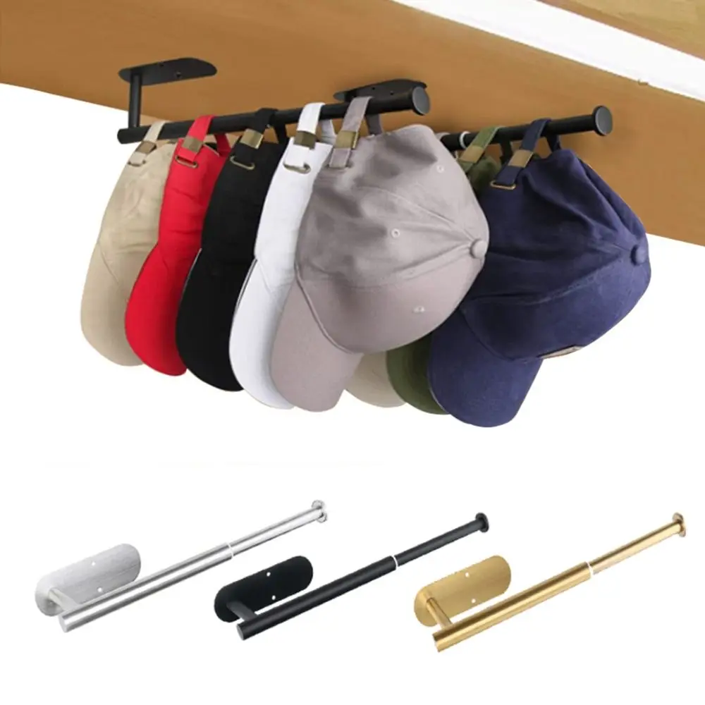 

Daily Use Stainless Steel Hat Rack Self Adhesive Punch Free Hat Organizer Strong Load-bearing Wall Hanging Cap Holder Door