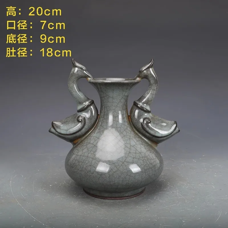 Song Dynasty porcelain collection official kiln blue-gray glaze double-ear bottle antique collectible