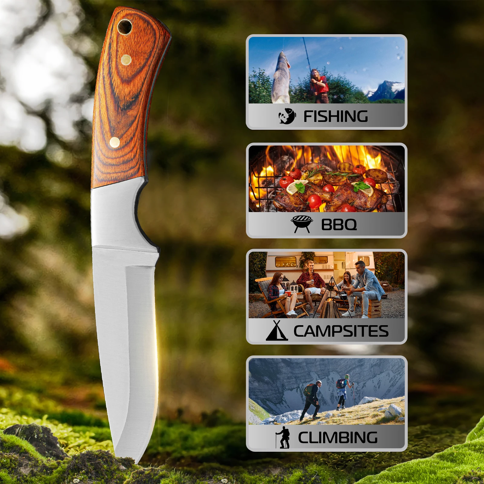 Stainless Steel Kitchen Utility Knife, EDC Fixed Blade, Self-Defense Knife, High Hardness Cutting Knife, Outdoor Camping Knife view 2
