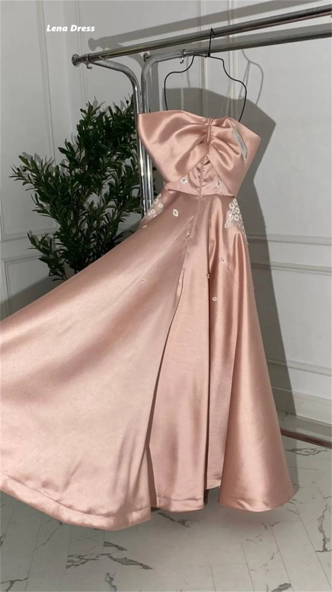 Lena Evening Dresses Pink Wedding Party Dress Satin Custom Made Flower Beading Bow Tie Elegant Woman Prom Women Special Occasion image 6