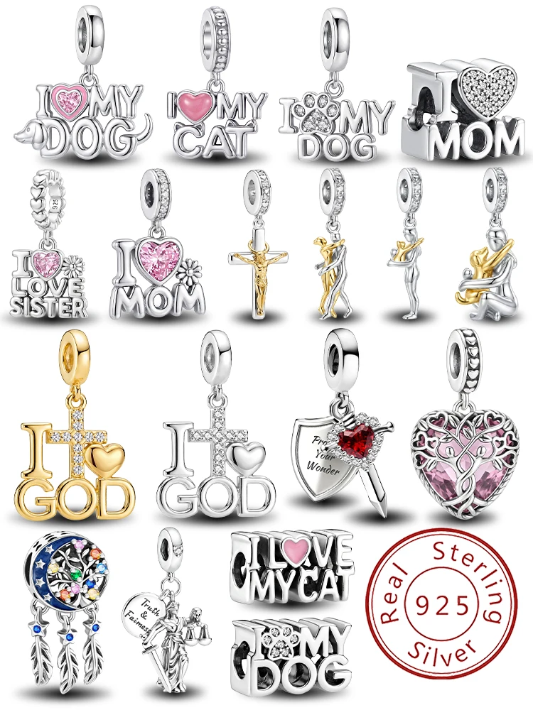 925 Sterling Silver Couple Dog Cat Mother Daughter Hug Series Charm Pendant for Bracelets DIY Women's High Quality Fine Jewelry
