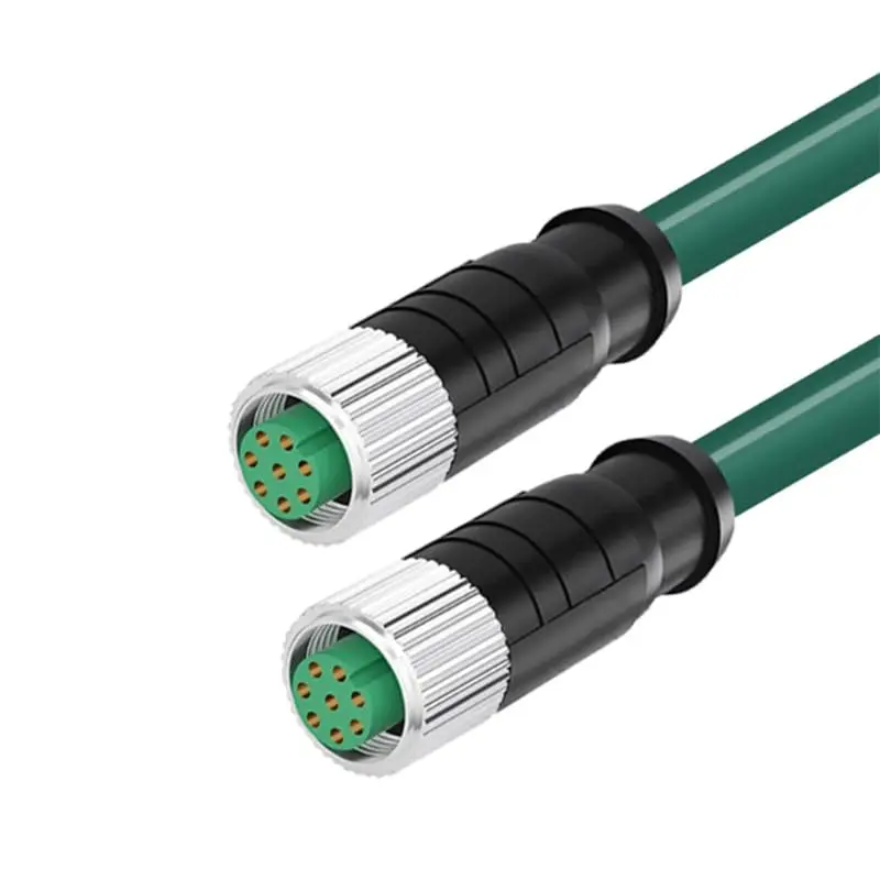 M12 8 Pin A-code Female to Female Cable 1M Green 26AWG IP67 Waterproof Connector for Industrial Robot Marine Boat