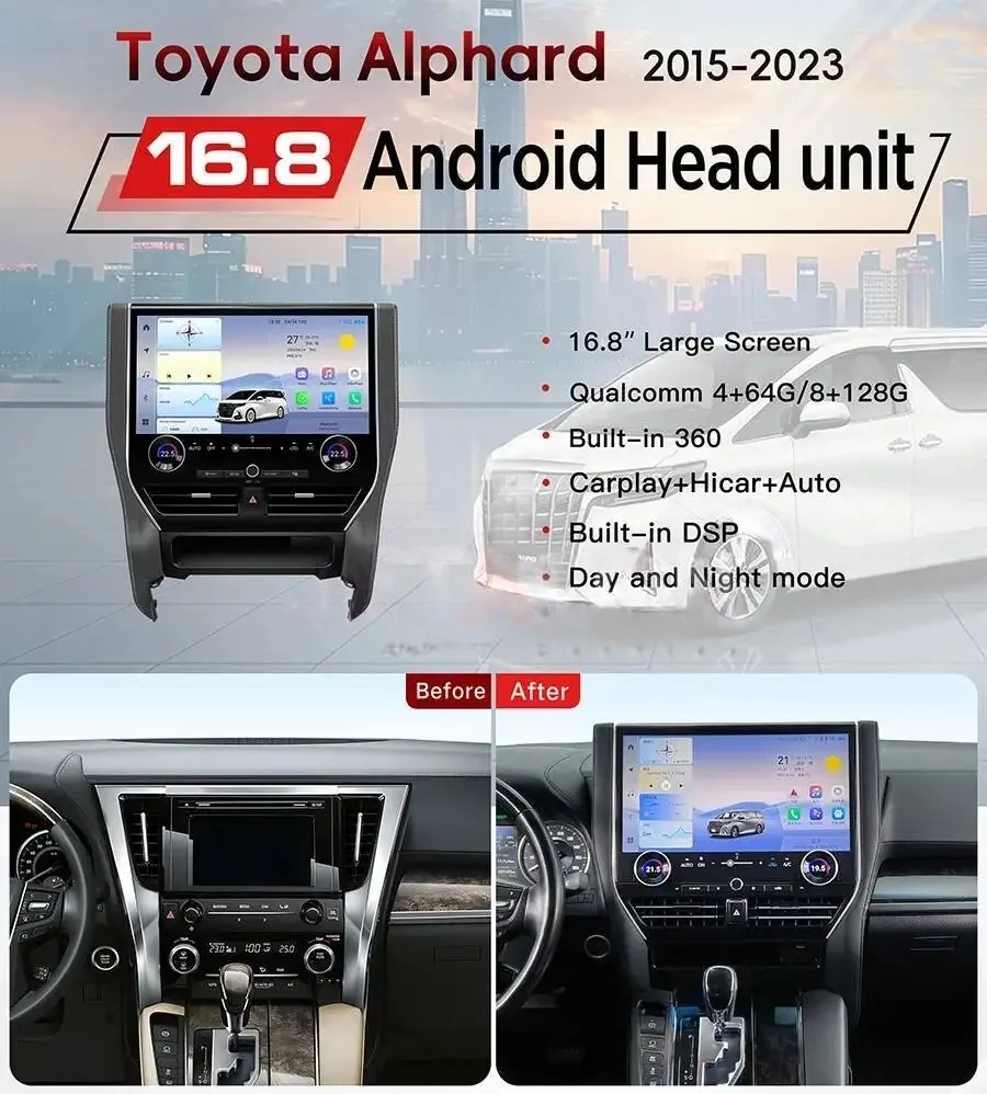 For Toyota Alphard 30 35 Series Upgrade Alphard 40 Serise 2015-2023 Android Multimedia Car Radio Video Player GPS DSP 16.8 Inch
