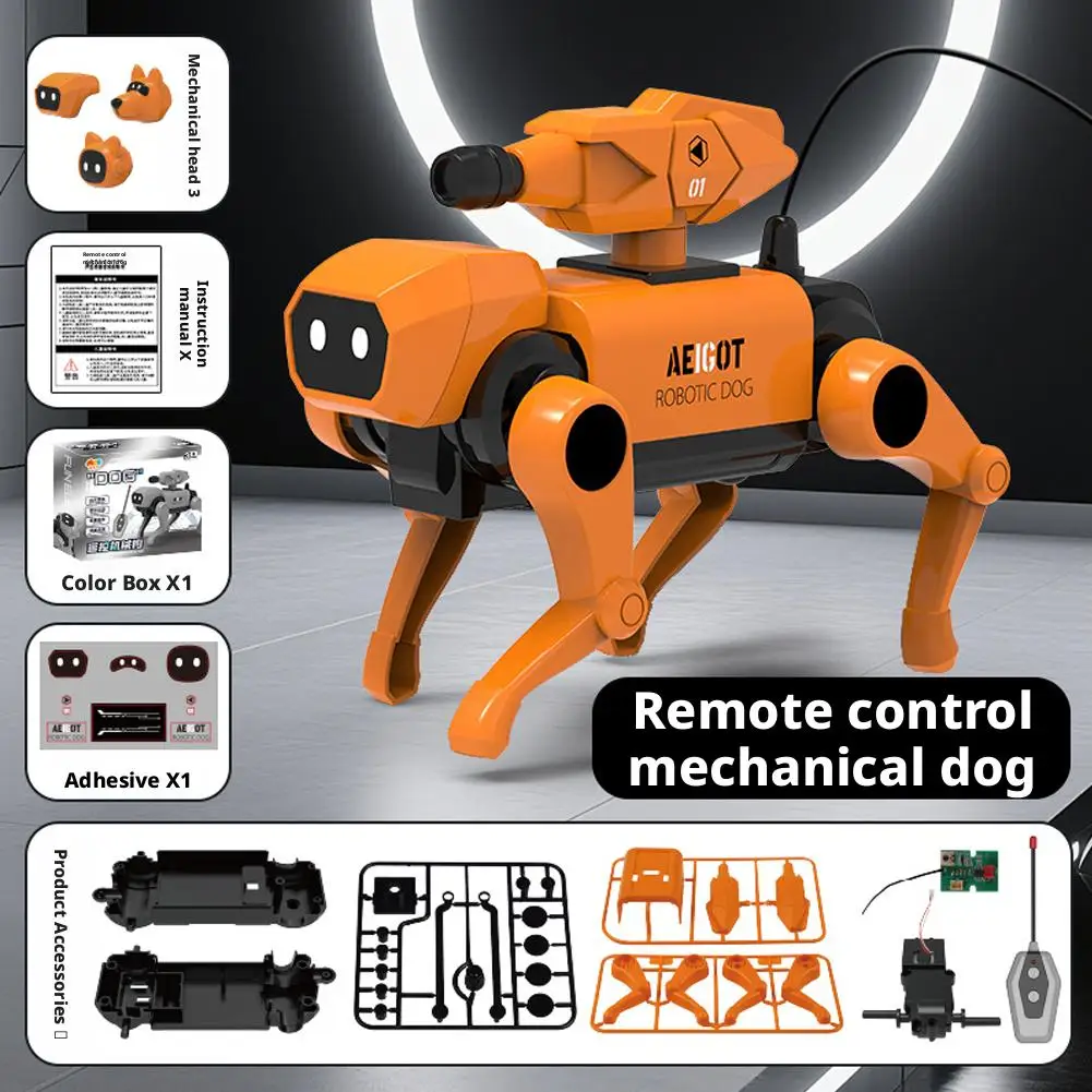DIY Assembly Robot Dog Toy Remote-controlled Mechanical Dog Toy  3pcs Mechanical Heads Model Electric  Educational Set Toys Gift