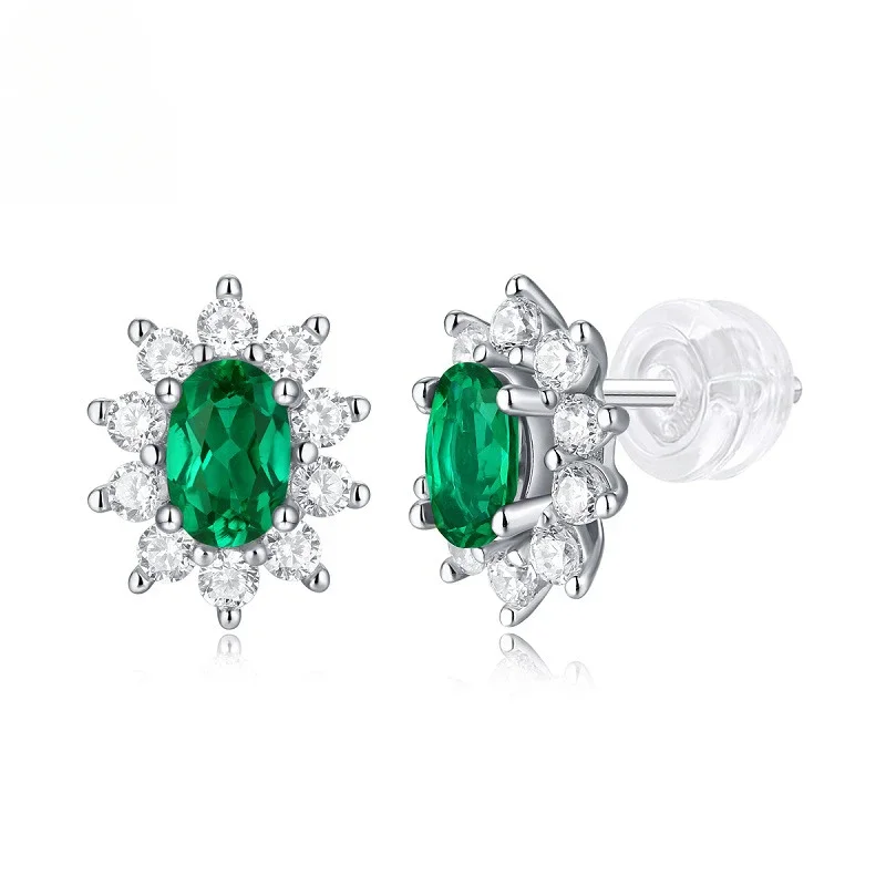 

S925 Silver Earrings Cultured Emerald Jewellery Earrings