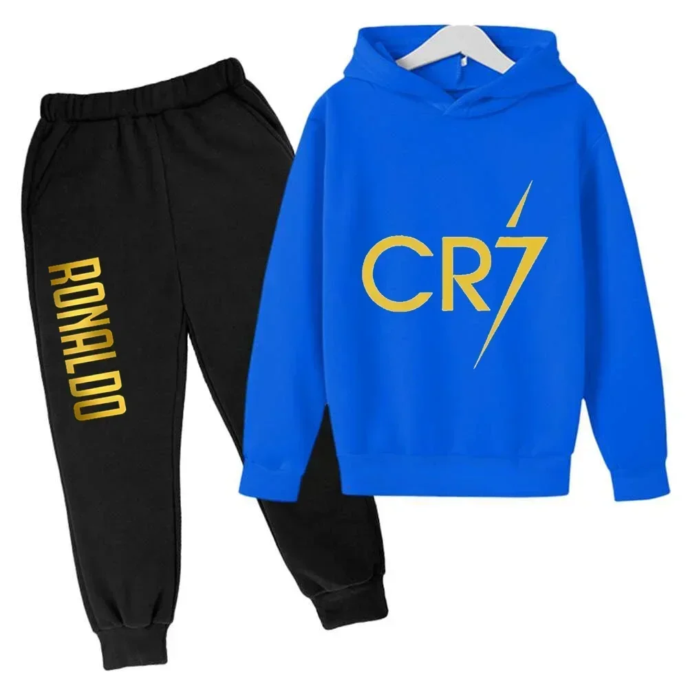 2024 Cristiano Ronaldo CR7 Cosplay Costumes Kids Football Idol Hoodie Set Pants Kids Boys High Quality Tops Girls Clothing Sets