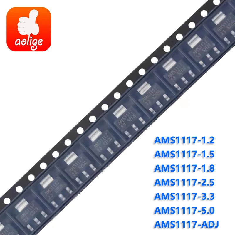 10pcs AMS1117-3.3V/1.2/1.5/1.8/2.5/5.0/ADJ linear voltage regulator (LDO) step-down chip LDO SOT-223 SMD New original