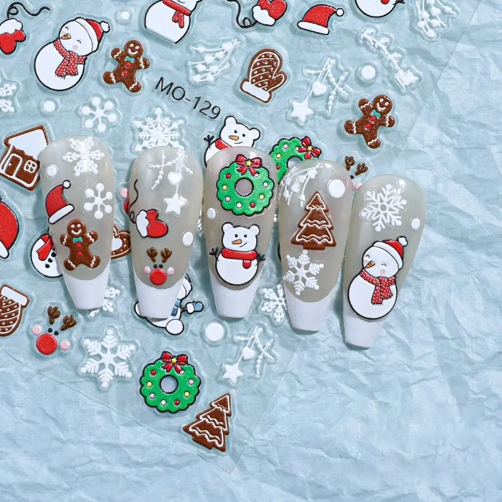 Profissional bonito natal arte do prego adesivos inverno mini manicure decalques boneco de neve relevos em relevo unhas polonês adesivo feminino