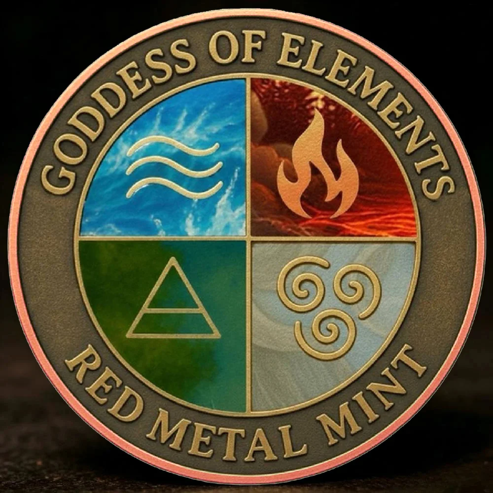 Pure Copper Coin Goddess of The Four Elements Earth Fire Water Wind Copper Commemorative Collectible Coins Gifts