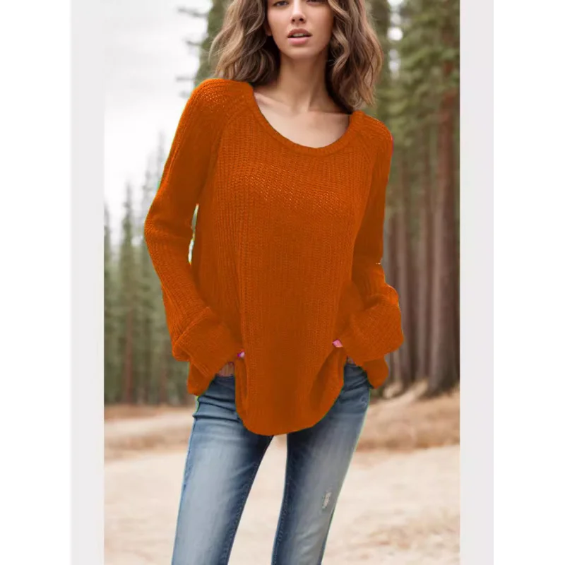 

Bell Sleeve Top-Border Loose-Fitting Long Sleeve Sweater Women's European and American New2024Autumn and Win