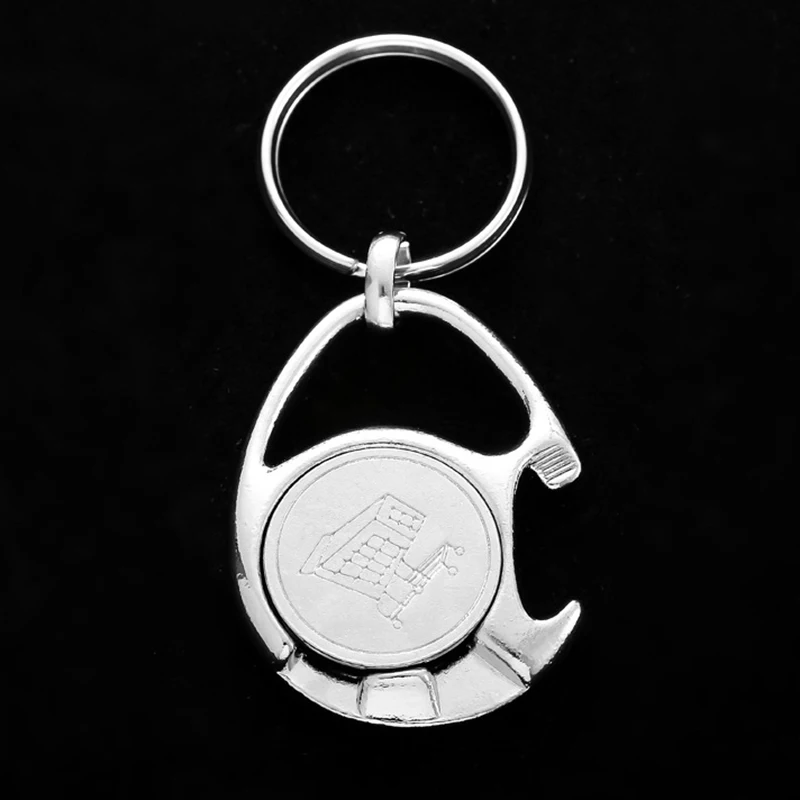 Car Keyring Ornaments Supermarket Push Shopping Cart Logo Coin Metal Token Lobster Buckle Keychain Bottle Opener