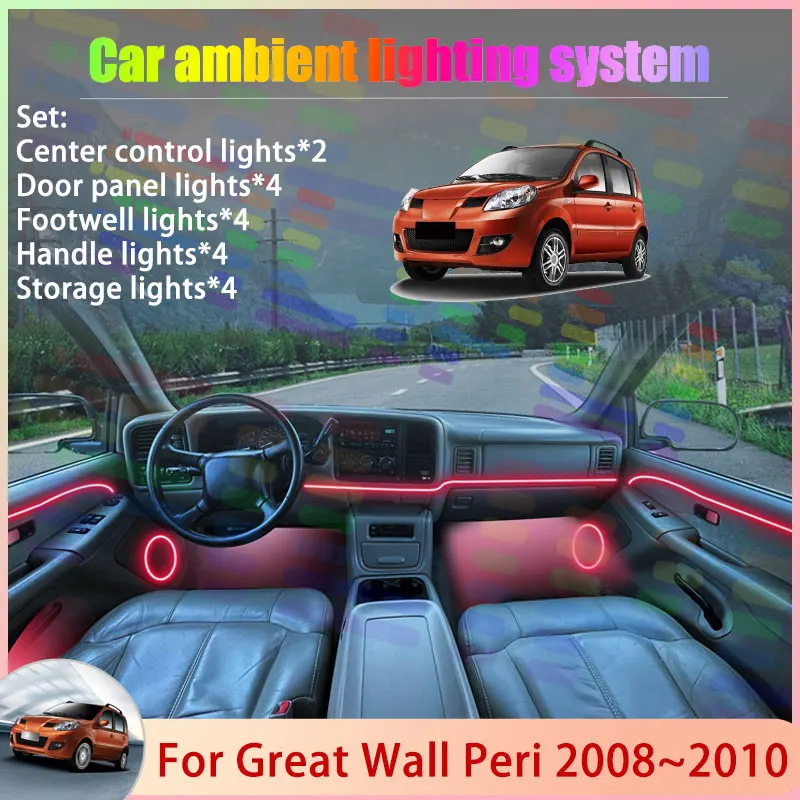 For Great Wall Peri 2008~2010 2/18 in 1 Car Atmosphere Light Lamp RGB Shade Ensemble Streamer Atmosphere Set Auto Accessories