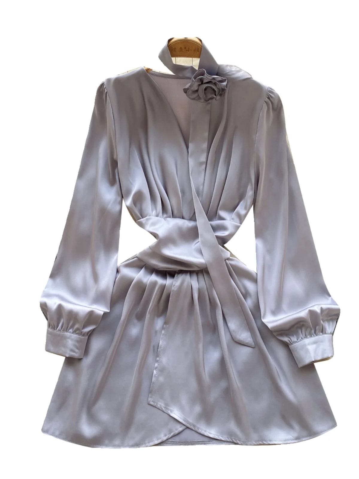 Ele Satin ort Fit Dr femmes longue Sve printemps nouveau Sle trajet coréen Sle taille haute a-ligne jupe toutes saisons