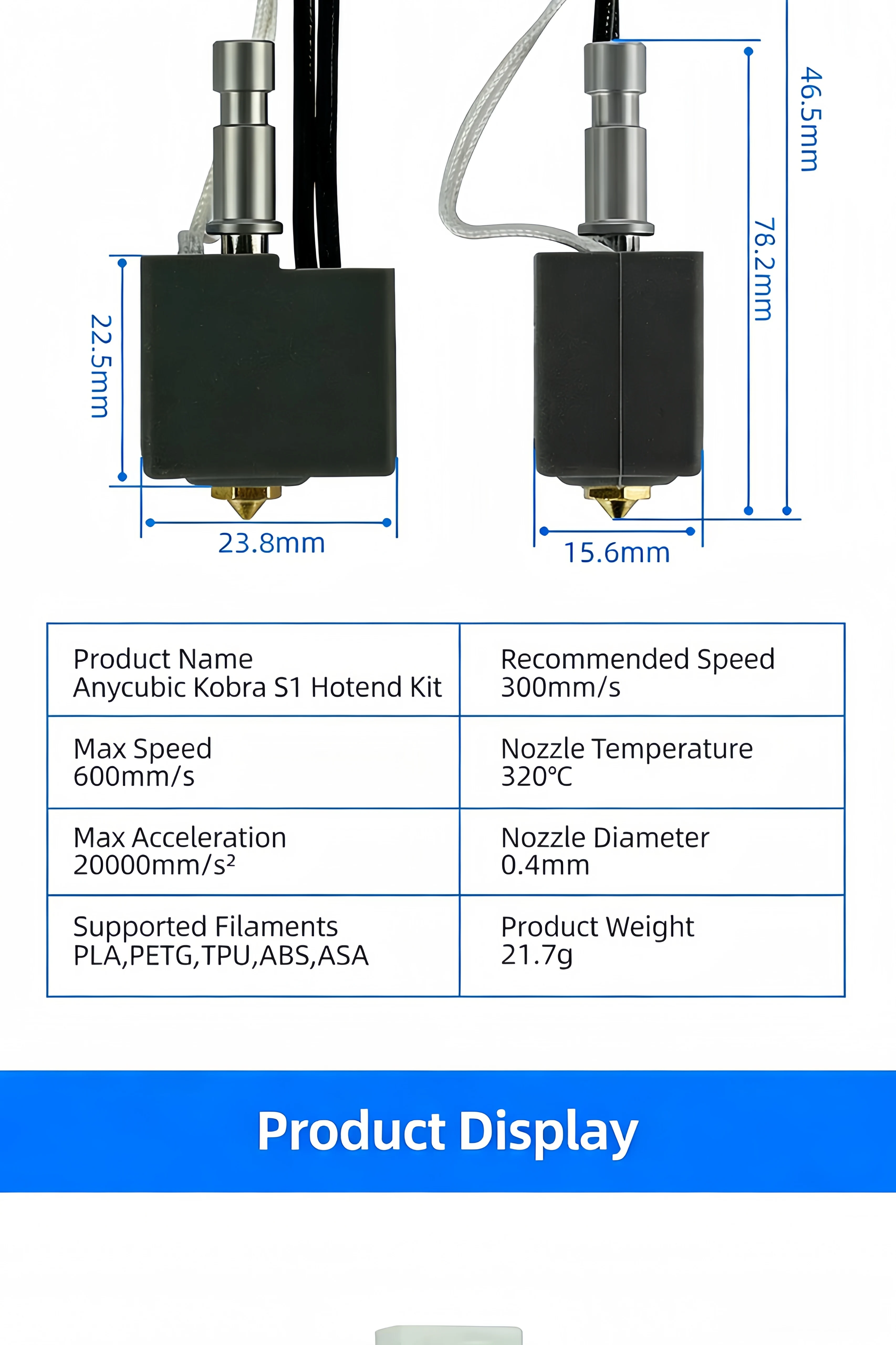 VOLFAN Druckkopf für 3D-Drucker, Ganzmetall-Hotend, hohe Temperatur, hohe Geschwindigkeit, für ANYCUBIC Kobra S1 Combo FDM 3D-Drucker – Detail 6