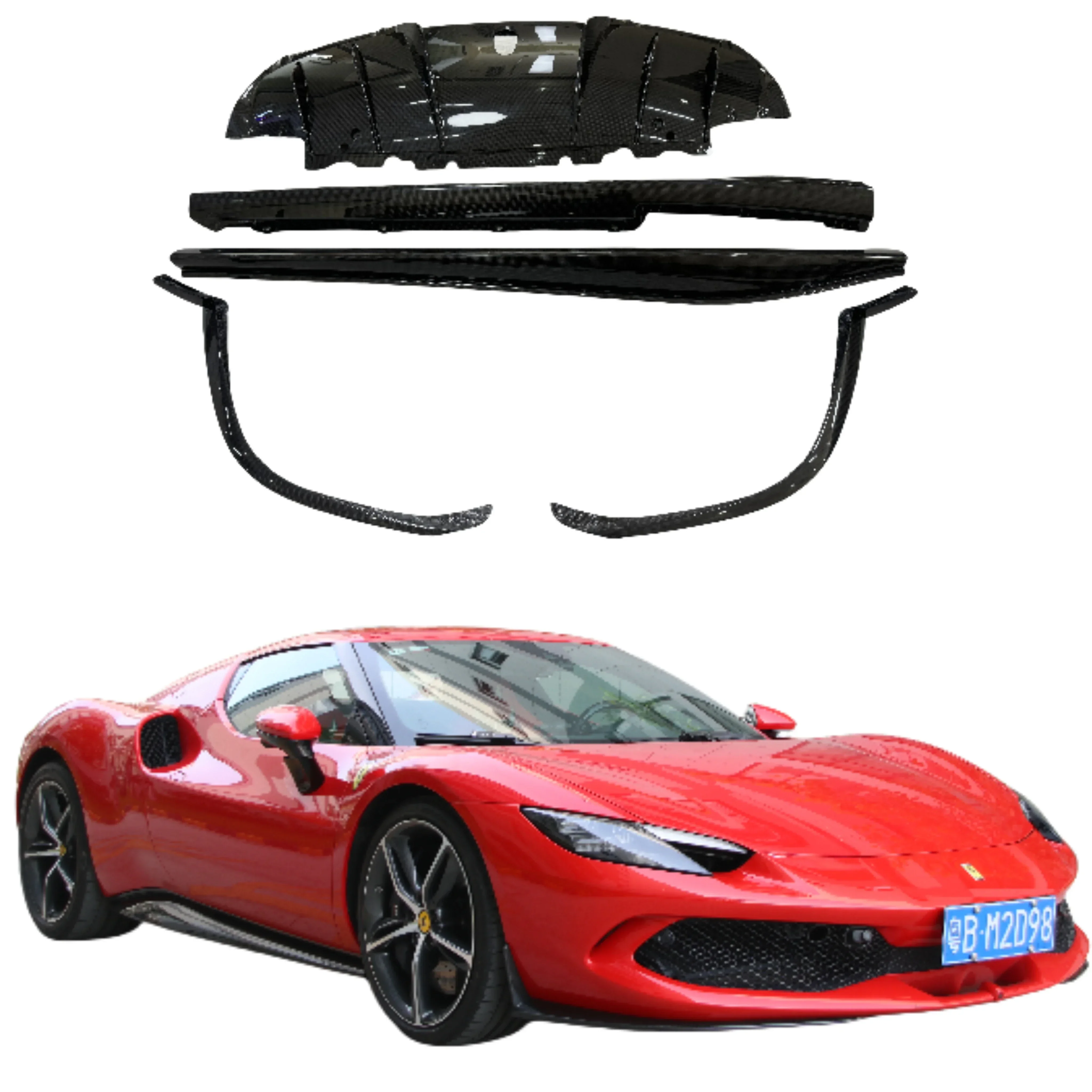 High Quality Dry Carbon Fiber Style Rear Diffuser Front Corners Side Skirts Set For Ferrari 296