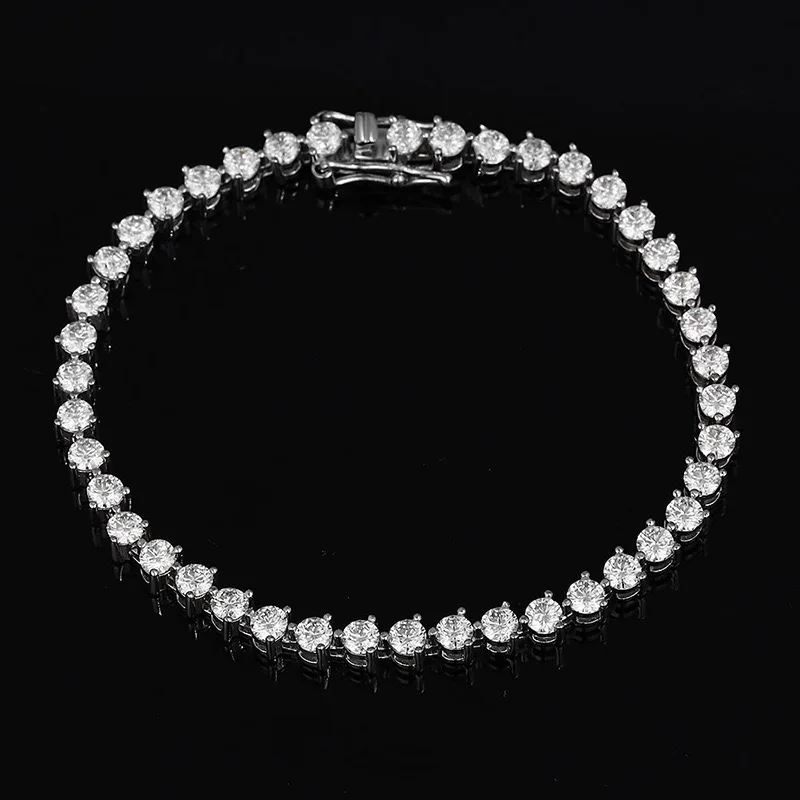 3-5mm High Carbon Diamond Tennis Bracelet 3 Prong 925 Sterling Silver Platinum Plated Chain Link Bracelets Women MenWholesale