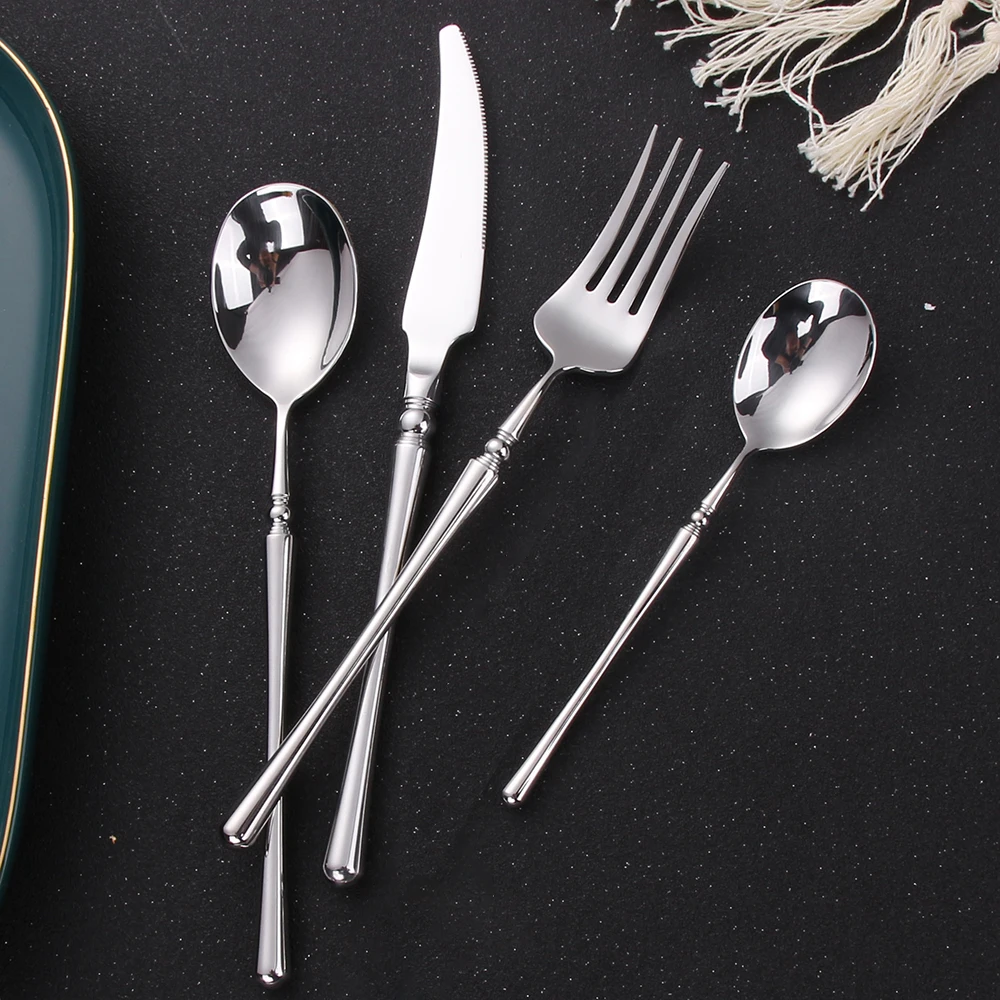 Stainless Steel Gold Cutlery Western Tableware Matte Sliver Dinner Set Mirror Knife Fork Spoon Elegant Flatware 4 Pcs 8 Pcs