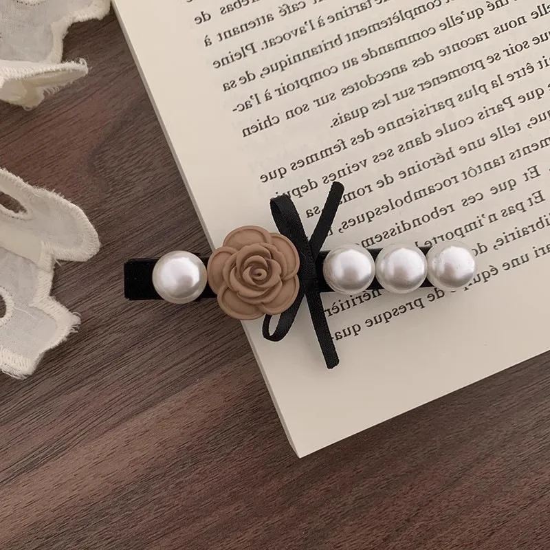 

Khaki Pearl Rose Side Hair Clip for Women Bangs Back of Head Elegant Daily Use Premium Quality