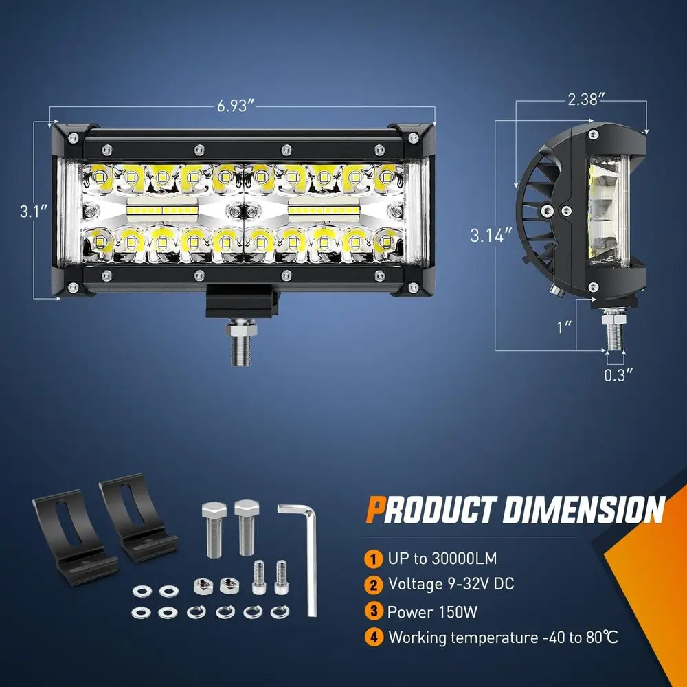 Kit combinato barra luminosa a LED a tripla fila per veicoli fuoristrada - Confezione da 2 con cablaggio per camion, SUV, ATV e UTV