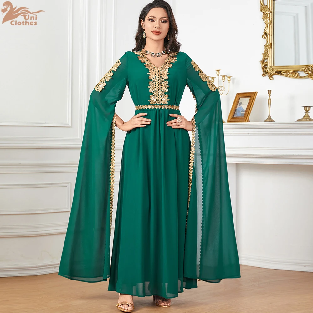 Eid Muslim Party Dress for Women Flying Sleeve Embroidery Jalabiya Abaya Ramadan Long Dresses Woman Robe Caftan Vestidos 2024