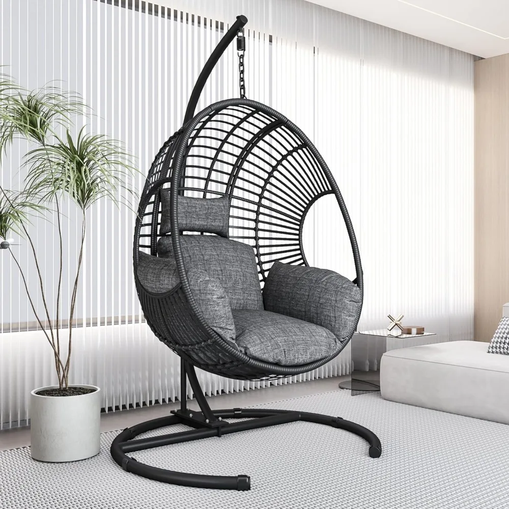 

Hanging Egg Chair with Stand - 400lbs Capacity for Outside Patio, Bedroom, Garden and Balcony（Black), Patio Swings