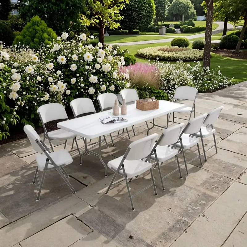 Mesa de boda plegable para exteriores o interiores de 8 pies y 240 cm plegable en media mesa de camping de picnic de plástico