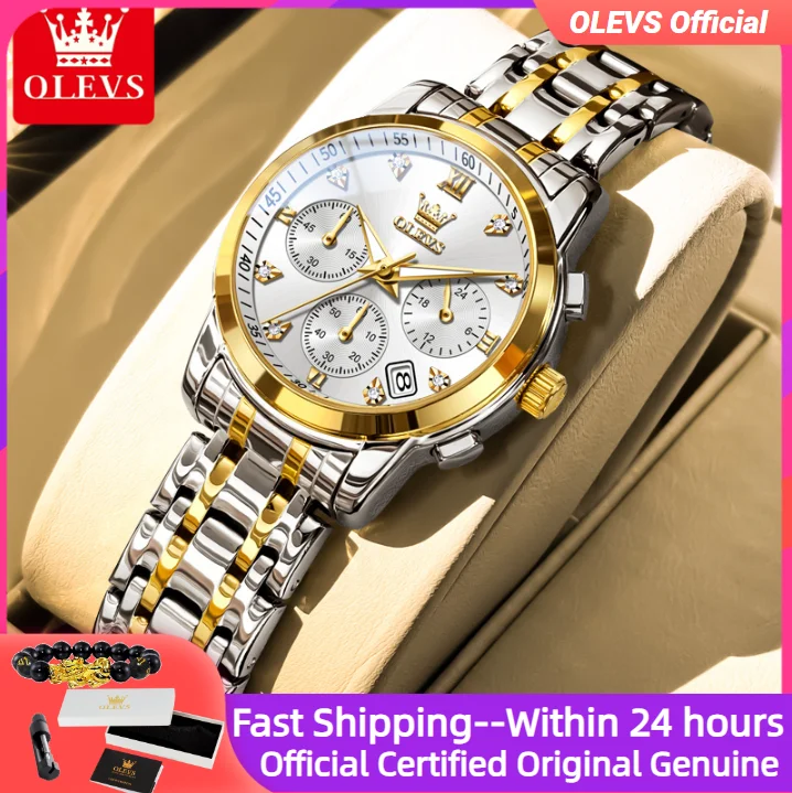 OLEVS 2858 كرونوغراف ساعات فاخرة للسيدات تاريخ السيارات الماس الهاتفي كوارتز ساعة نسائية