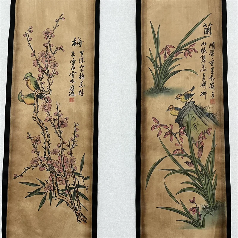 

China old Celebrity plum blossoms, orchid, bamboo and chrysanthemum Painting - Traditional Four Screen Scroll Decorative