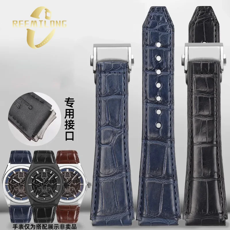 High quality Alligator crocodile watchstrap For Zenith DEFY 95.9000.670 BONEST GATTI BG8601 22mm 23mm black blue brown watchband