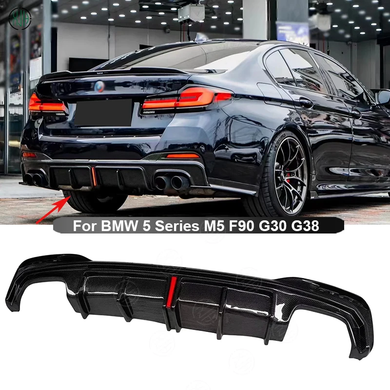 

Carbon Fiber With lights Car Rear Bumper Lip Diffuser Spoiler Parts For BMW 5 Series M5 F90 G30 G38 Sports Upgrade Body kit