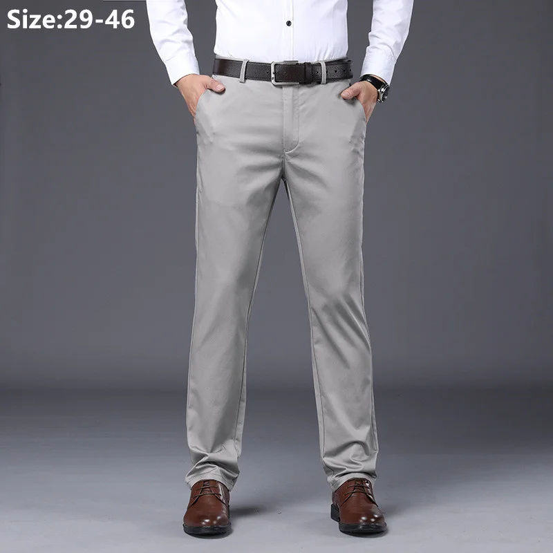 

Dress Pants Business Men Plus Size 46 44 42 Casual Non-Ironing Ice Silk Formal Trousers Black Gray Straight Suit Hombre Clothing