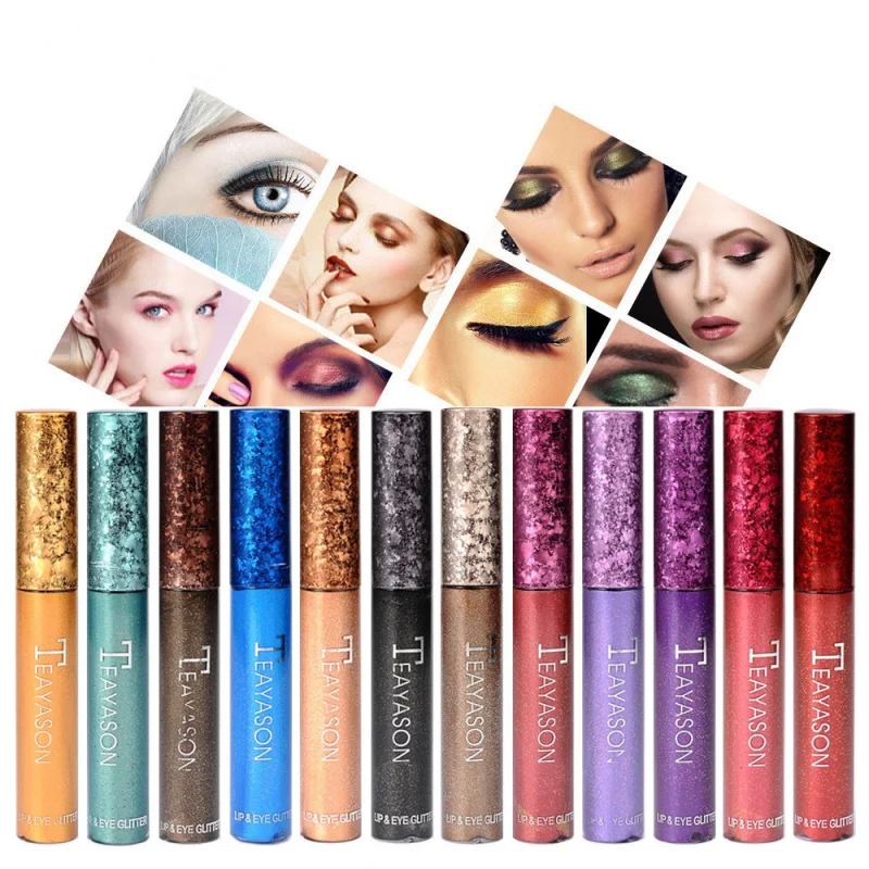 12สี Glitter Liquid อายแชโดว์เงา Pearlescent Liquid อายแชโดว์ Silkworm ปากกา Lip Gloss เครื่องสำอางอายแชโดว์ Eye Makeup