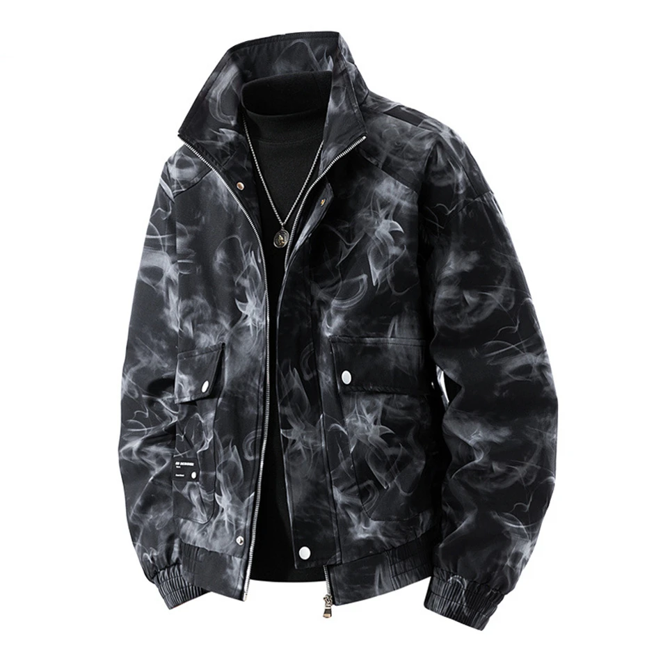 Vintage Jacket Men 8XL Plus Size Cargo Jackets Fashion Casual Tie-dye Design Coat Male Spring Autumn Outerwear Big Size 8XL
