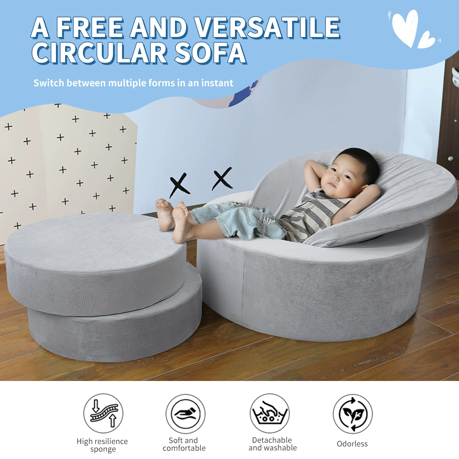 4 in 1 Round Kids Play Couch Set Foam Building Climbing Blocks Ball Pool Soft Play Equipment for Toddler
