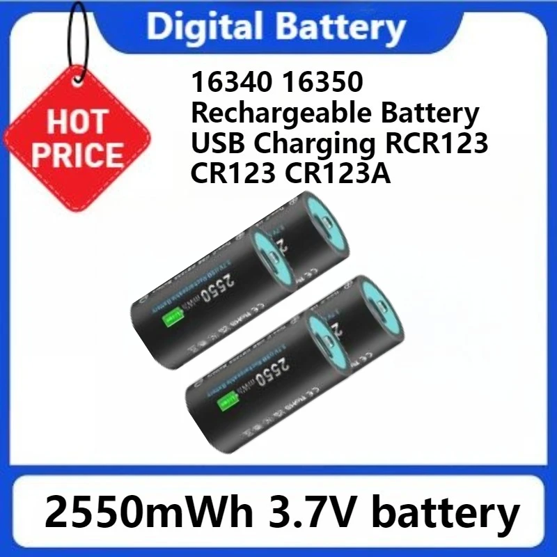 

RCR123 CR123 CR123A High-capacity Li-Ion Btteries 2550mWh 3.7V 16340 16350 Rechargeable Battery USB Charging
