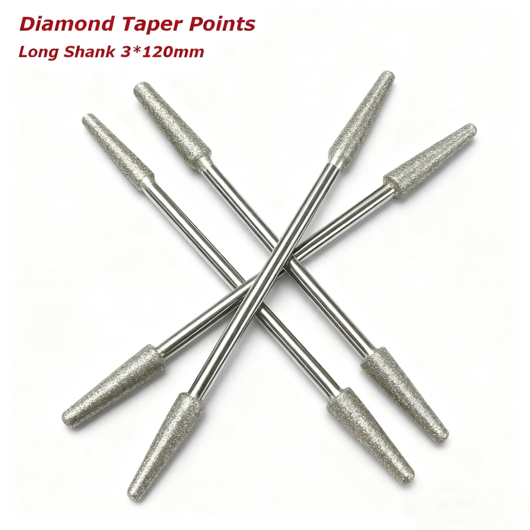 5pcs/6pcs Taper Points Cylindrical File Agate Jade Drilling Amber Hole Dilated Grinding Needle Long Shank 3*120mm