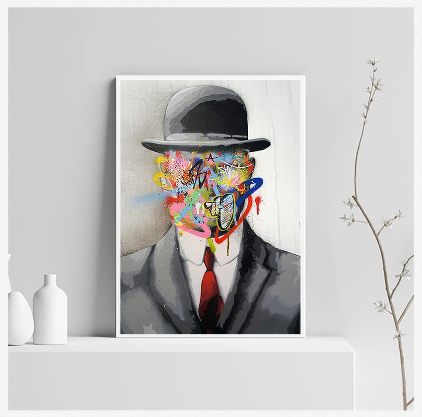 Art Posters and Prints Pop Art Canvas Paintings Street Art for Home Decor Rene Magritte Famous Painting Son of Man Graffiti