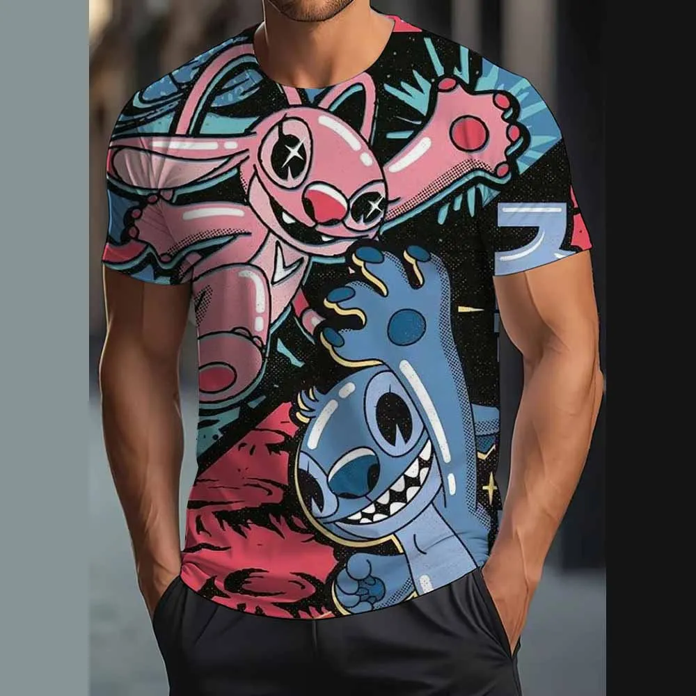 

New Lilo Stitch T-shirt Fashion Disney 3D Printing Men's T-shirt Loose Casual Boys Girls Short Sleeve Disney Stitch Clothing