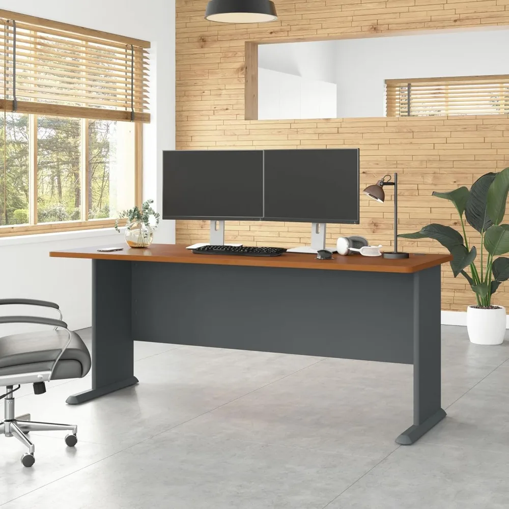 Series A 72W Desk in Natural Cherry and Slate