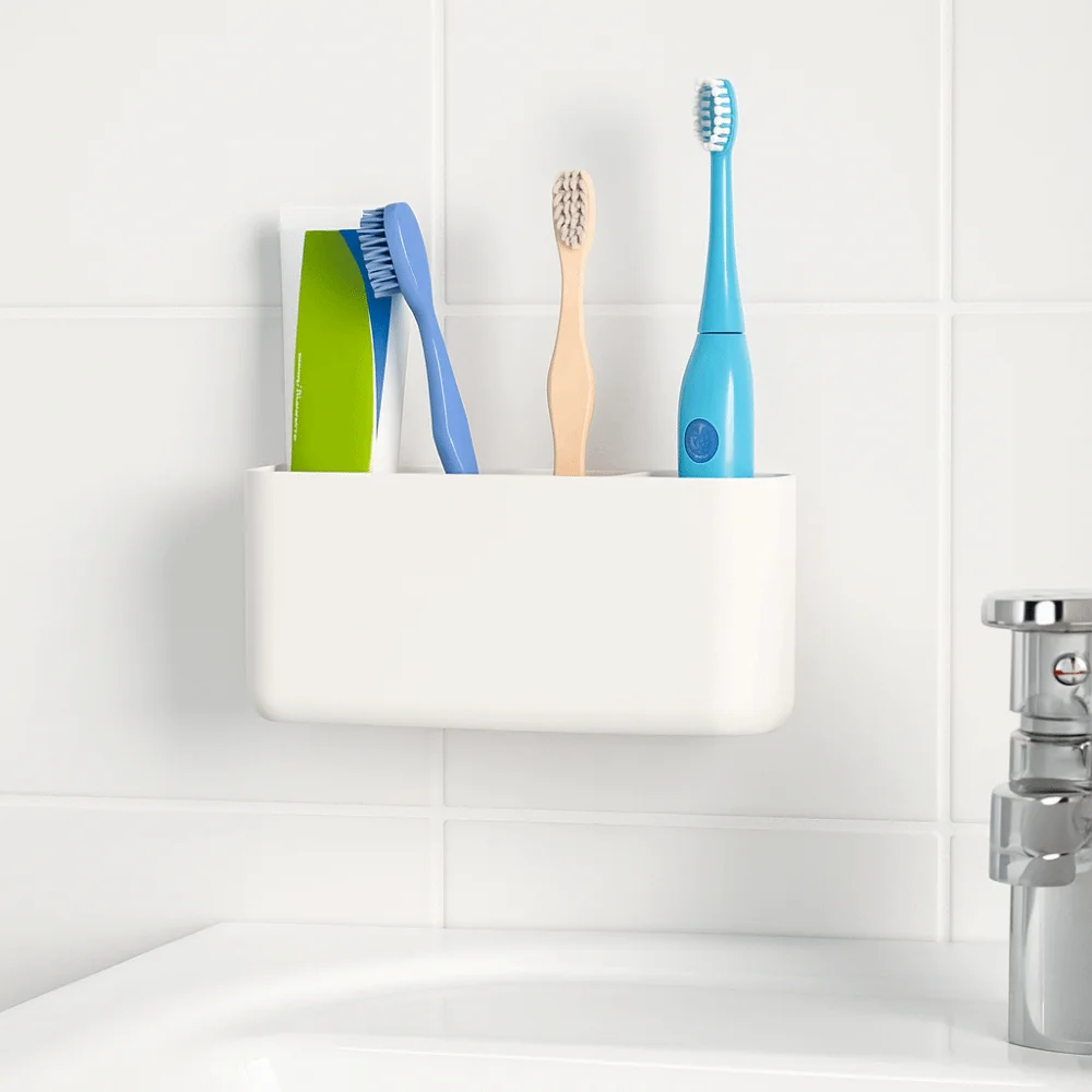 Plastic 5 Slots Toothbrush Organizer Wall Mounted Drainable Toothpaste Holder Space Saving with Divider