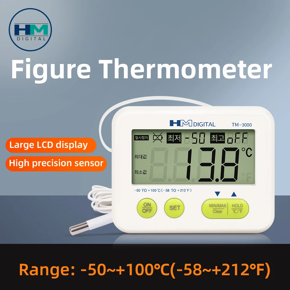 Penguji Suhu Termometer Digital LCD -50 hingga 100 ℃   Pengukur Suhu dengan Probe Eksternal Alarm Overtemperatura Bagian Belakang Magnetik Kuat