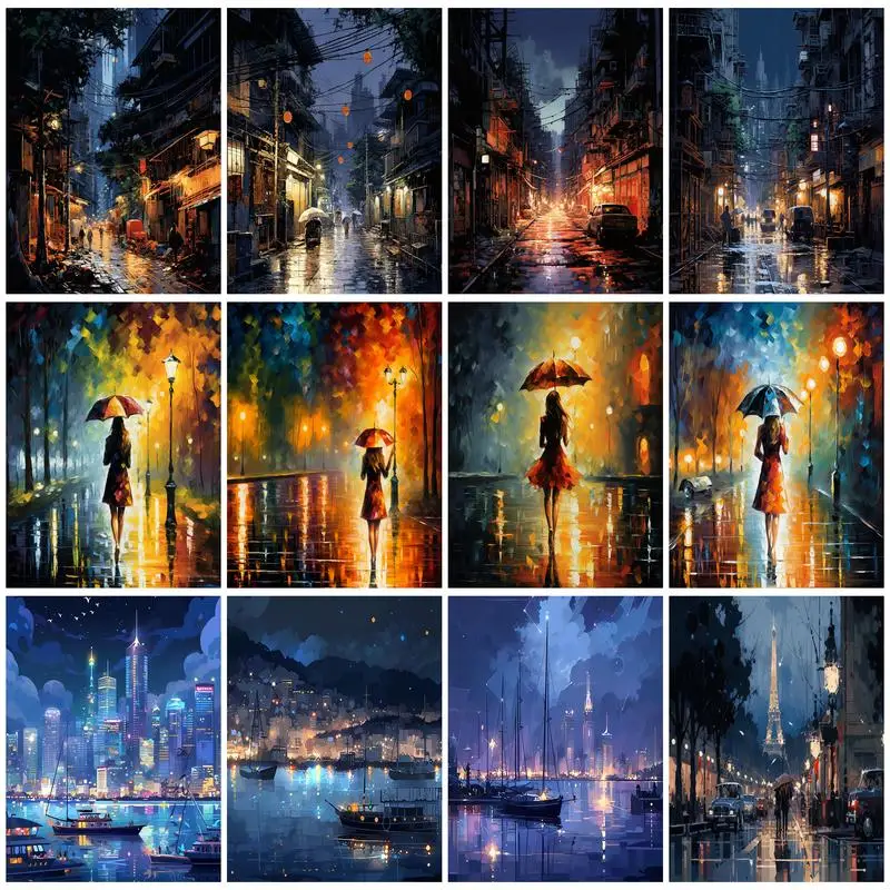 

RUOPOTY Diy Oil Painting By Numbers Handiwork For Beginner Oil Art Landscape Night View Color Markers Frameless Home Decoration