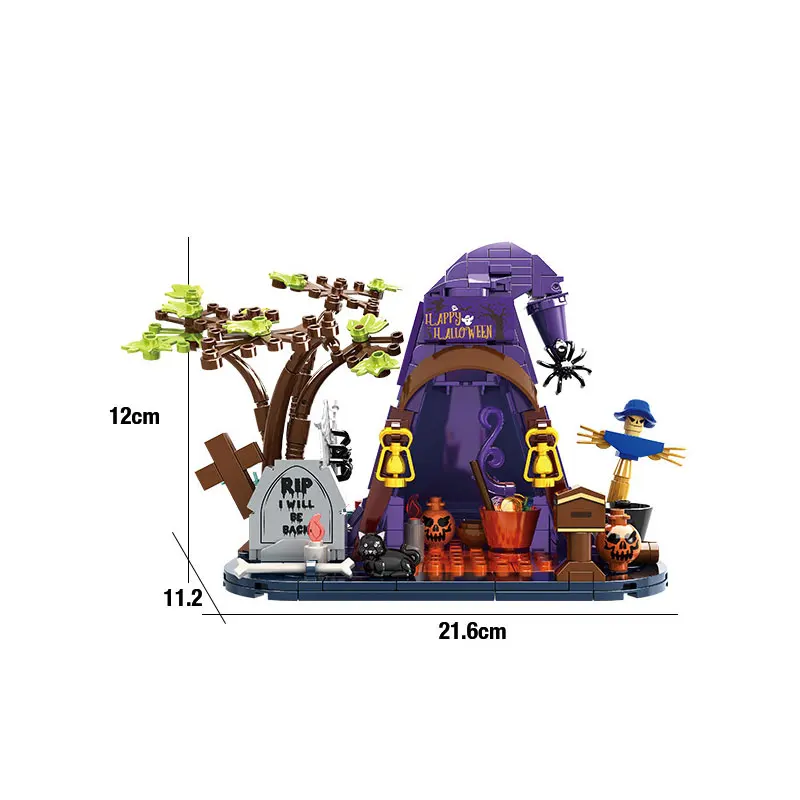 MOC اللبنات هالوين منزل مسكون أطقم منمذجة سقف الميل الحلي الطوب الإبداعي تجميعها لغز لتقوم بها بنفسك لعبة الأطفال هدية