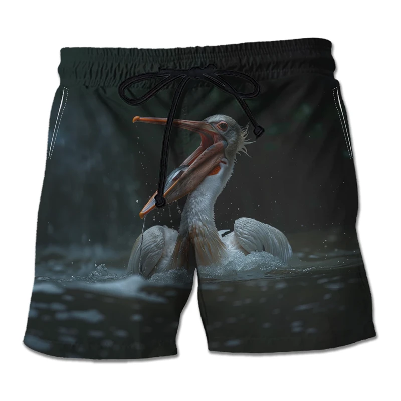 Cute Pelican Graphic Beach Shorts Hawaiian Vacation Short Pants For Men Clothes Surfing Bird Beach Shorts Pelecanidae Bermudas