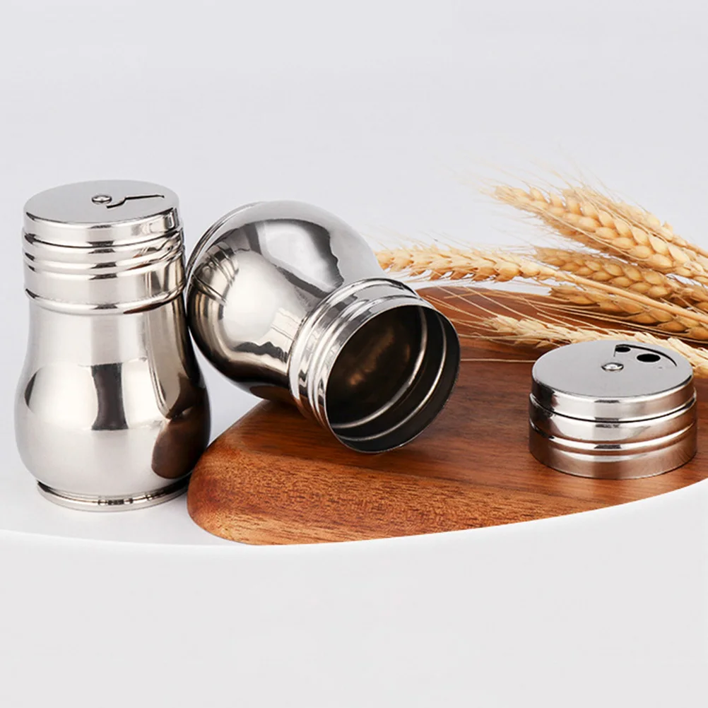 

2pcs Stainless Steel Spice Jars Seasoning Containers Salt Pepper Shakers Rotating Lid Dishwasher Safe Condiment Holders Storage